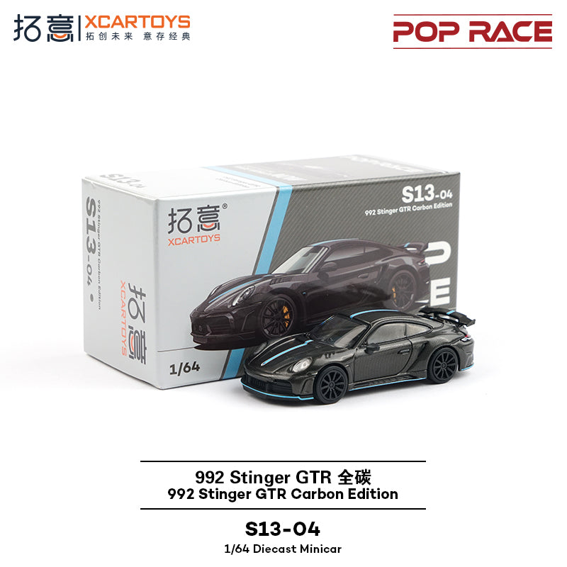 POPRACE 1:64 Porsche 992 Stinger GTR Black Carbon Fiber Blue Line