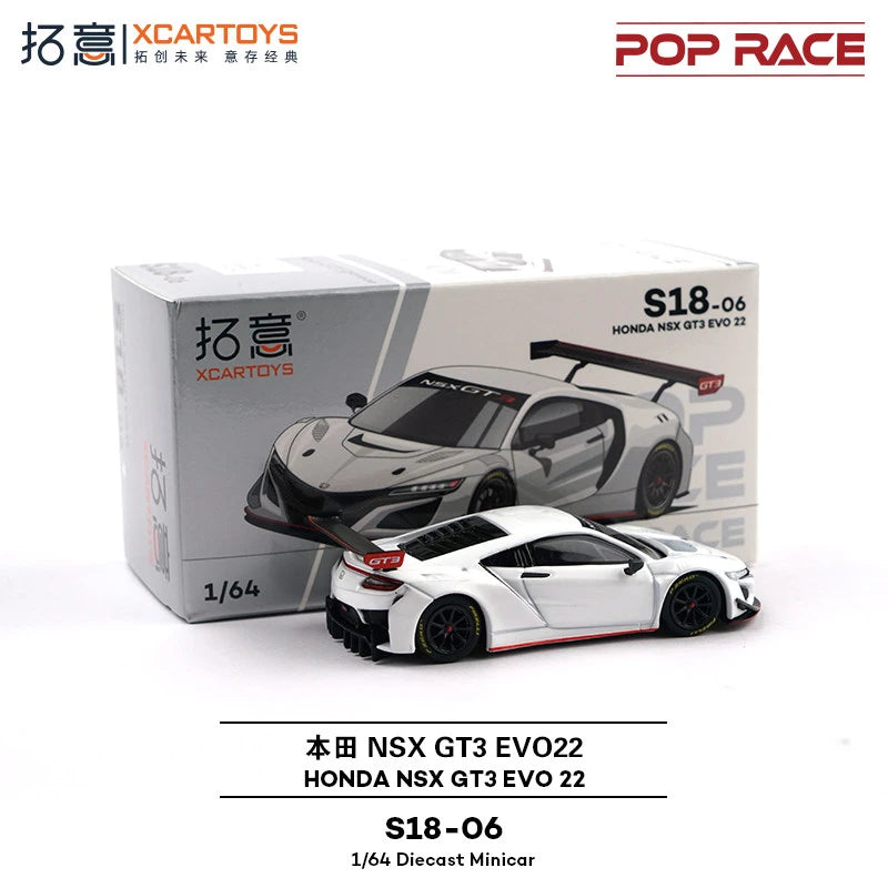 POP RACE 1/64 Honda NSX GT3 EVO22 White Hypercar Alloy Diecast Car Model Collection