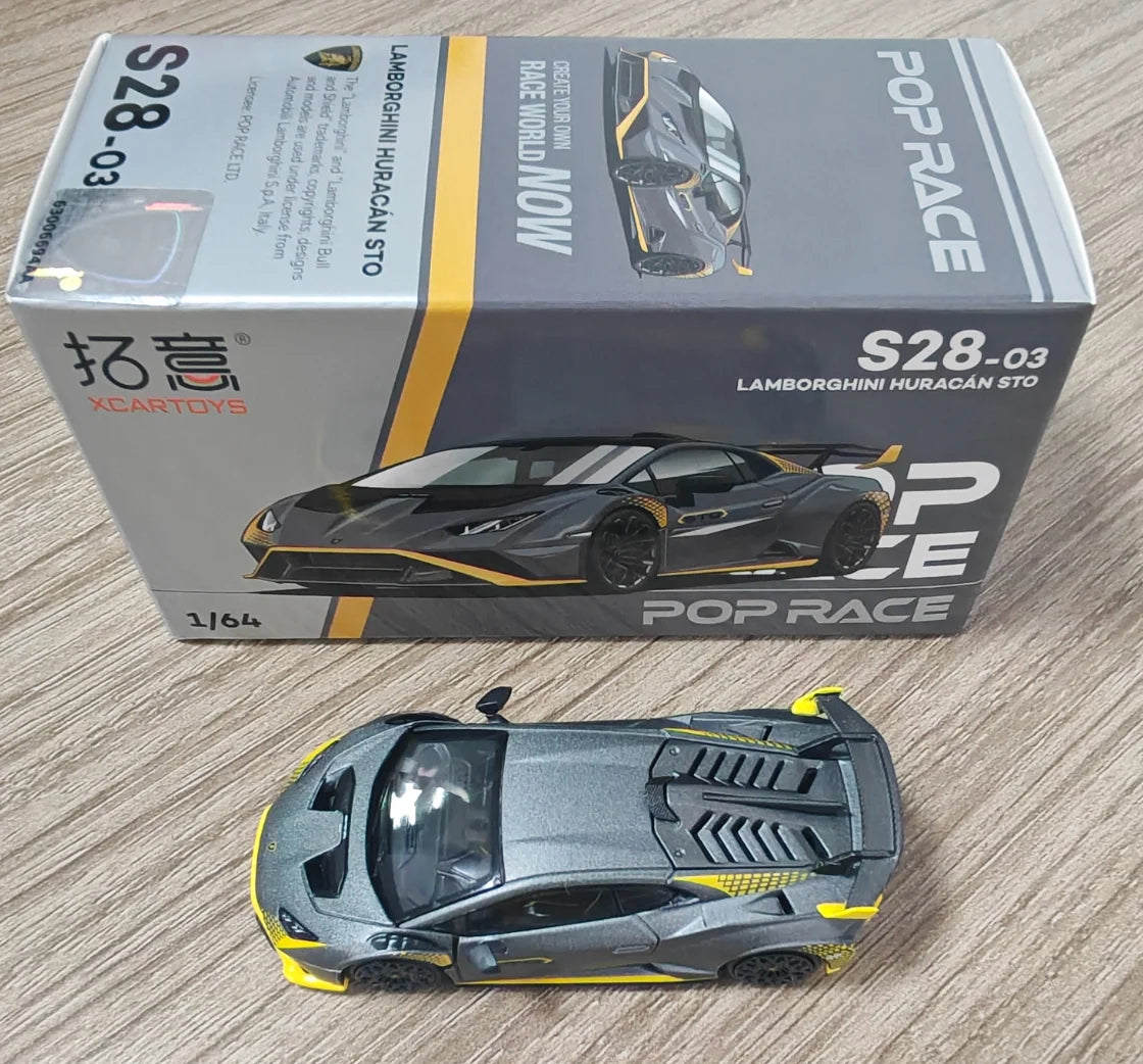 POP RACE1/64 Lamborghini Supercar Collection Ornament HuracanSTO S28-03 Alloy Racing Model