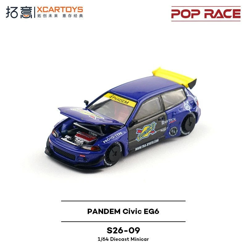 In stock POP RACE 1:64 S26-09 PANDEM Civic EG6 Alloy Die Casting Car Model Collection Gift June New Product