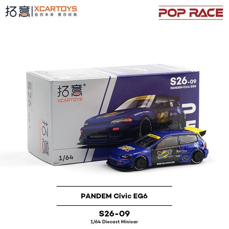 In stock POP RACE 1:64 S26-09 PANDEM Civic EG6 Alloy Die Casting Car Model Collection Gift June New Product