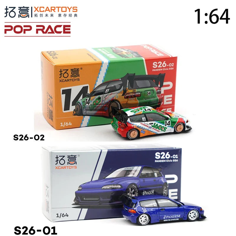 POPRACE 1:64 Honda Civic EG6 JACCS Miniature Alloy Die Cast Car Model Collection Ornaments Boys Gift